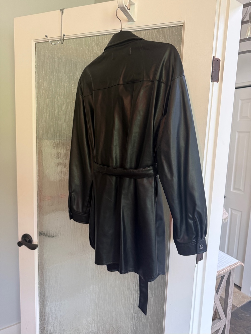 Zara Black Faux Leather Belted Shirt Jacket - Picture 9 of 14